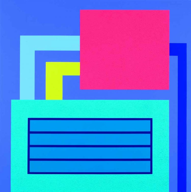 Peter Halley, Bluff, 2007. Acrylic, fluorescent acrylic, and Roll-a-Tex on canvas. Collection of Nicholas Hunt.