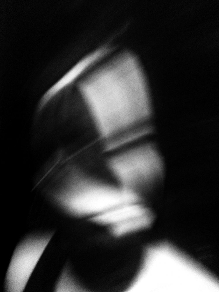 Ramona Kandinger, Self-Portrait, black and white, digital, hero, mask, identity, blurry